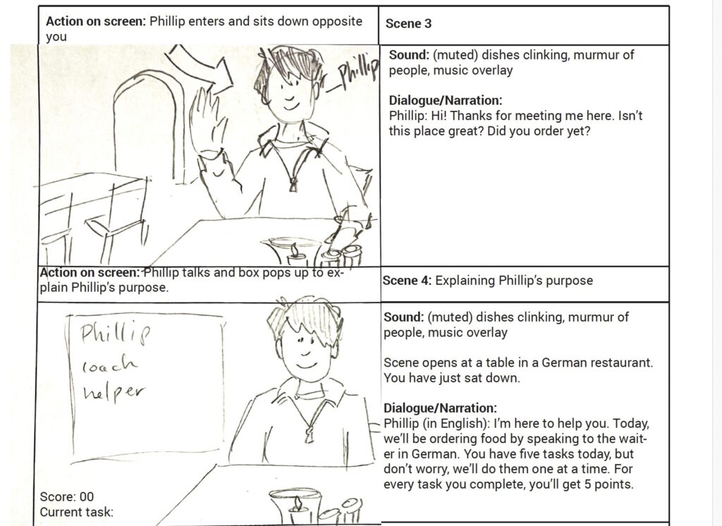 storyboard examples that show your AI tutor and explain how to interact with him.